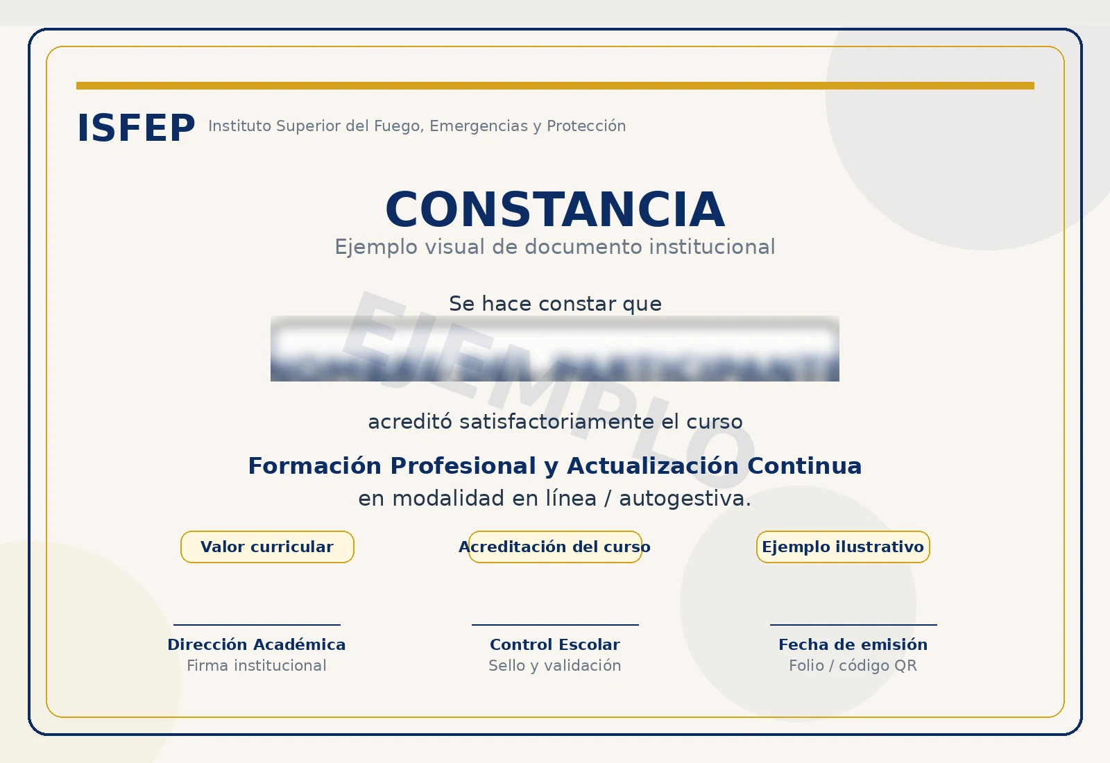 Ejemplo ilustrativo de constancia ISFEP